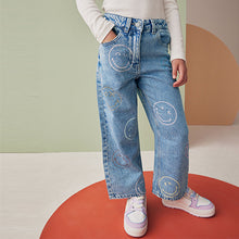 Load image into Gallery viewer, Mid Blue Denim SmileyWorld® Wide Leg 100% Cotton Jeans (3-12yrs)

