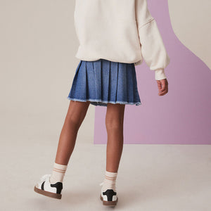 Mid Blue Denim Pleated Skirt (3-12yrs)