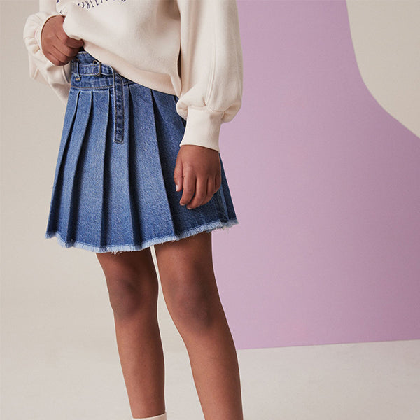 Mid Blue Denim Pleated Skirt (3-12yrs)