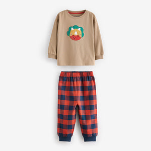 Green/Orange/Blue Dinosaur Check Woven Bottom Pyjamas 3 Pack (9mths-6yrs)