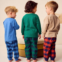 Load image into Gallery viewer, Green/Orange/Blue Dinosaur Check Woven Bottom Pyjamas 3 Pack (9mths-6yrs)
