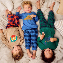 Load image into Gallery viewer, Green/Orange/Blue Dinosaur Check Woven Bottom Pyjamas 3 Pack (9mths-6yrs)
