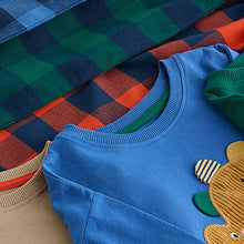Load image into Gallery viewer, Green/Orange/Blue Dinosaur Check Woven Bottom Pyjamas 3 Pack (9mths-6yrs)
