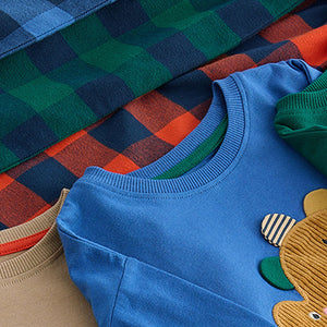 Green/Orange/Blue Dinosaur Check Woven Bottom Pyjamas 3 Pack (9mths-6yrs)