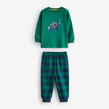 Load image into Gallery viewer, Green/Orange/Blue Dinosaur Check Woven Bottom Pyjamas 3 Pack (9mths-6yrs)
