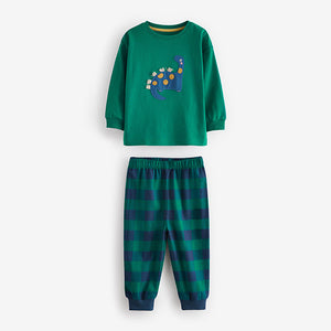 Green/Orange/Blue Dinosaur Check Woven Bottom Pyjamas 3 Pack (9mths-6yrs)