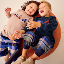 Load image into Gallery viewer, Blue/Neutral Transport Woven Bottom Check Pyjamas 2 Pack (9mths-6yrs)
