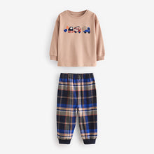 Load image into Gallery viewer, Blue/Neutral Transport Woven Bottom Check Pyjamas 2 Pack (9mths-6yrs)
