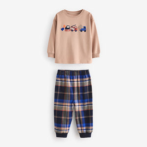 Blue/Neutral Transport Woven Bottom Check Pyjamas 2 Pack (9mths-6yrs)