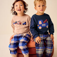 Load image into Gallery viewer, Blue/Neutral Transport Woven Bottom Check Pyjamas 2 Pack (9mths-6yrs)
