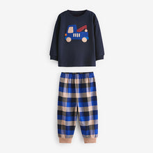 Load image into Gallery viewer, Blue/Neutral Transport Woven Bottom Check Pyjamas 2 Pack (9mths-6yrs)
