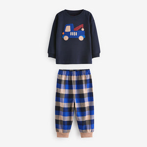 Blue/Neutral Transport Woven Bottom Check Pyjamas 2 Pack (9mths-6yrs)