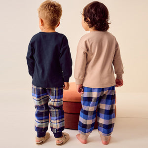 Blue/Neutral Transport Woven Bottom Check Pyjamas 2 Pack (9mths-6yrs)