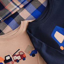 Load image into Gallery viewer, Blue/Neutral Transport Woven Bottom Check Pyjamas 2 Pack (9mths-6yrs)
