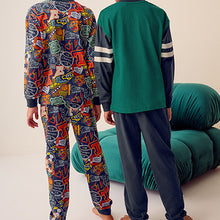 Load image into Gallery viewer, Blue/Green Varsity 2 Pack 100% Cotton Long Sleeve Pyjamas (5-12yrs)
