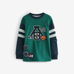 Blue/Green Varsity 2 Pack 100% Cotton Long Sleeve Pyjamas (5-12yrs)
