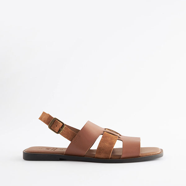 Tan Brown Standard/Wide Fit Forever Comfort® Leather Slingback Sandals