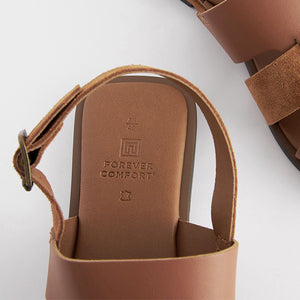 Tan Brown Standard/Wide Fit Forever Comfort® Leather Slingback Sandals
