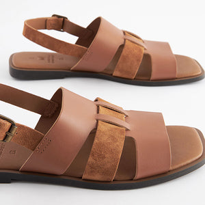 Tan Brown Standard/Wide Fit Forever Comfort® Leather Slingback Sandals