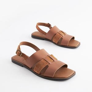 Tan Brown Standard/Wide Fit Forever Comfort® Leather Slingback Sandals