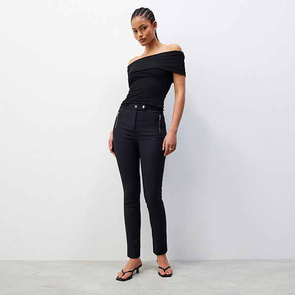 Black Zip Detail Skinny Trousers