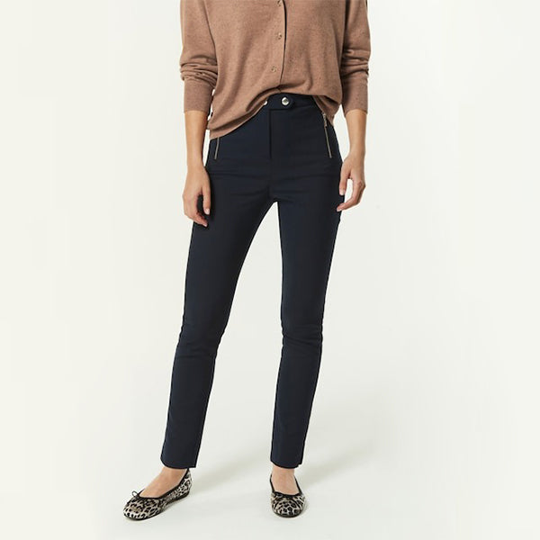 Navy Blue Zip Detail Skinny Trousers