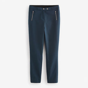 Navy Blue Zip Detail Skinny Trousers