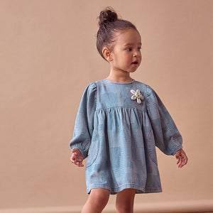 Blue 100% Cotton Denim Daisy Dress (3mths-6yrs)