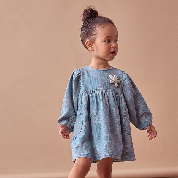Blue 100% Cotton Denim Daisy Dress (3mths-6yrs)