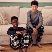 Load image into Gallery viewer, Monochrome Long Sleeve Woven Check Pyjamas 2 Pack
