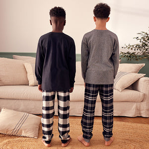 Monochrome Long Sleeve Woven Check Pyjamas 2 Pack