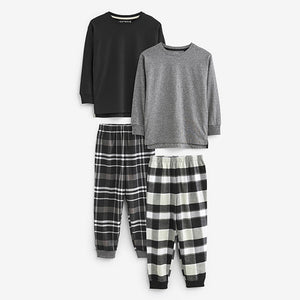 Monochrome Long Sleeve Woven Check Pyjamas 2 Pack