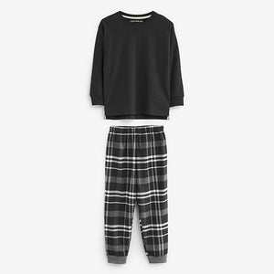 Monochrome Long Sleeve Woven Check Pyjamas 2 Pack