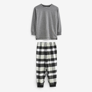 Monochrome Long Sleeve Woven Check Pyjamas 2 Pack