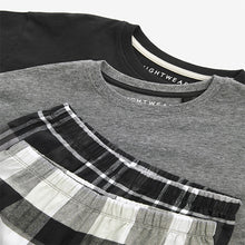 Load image into Gallery viewer, Monochrome Long Sleeve Woven Check Pyjamas 2 Pack
