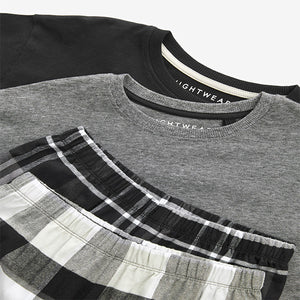 Monochrome Long Sleeve Woven Check Pyjamas 2 Pack