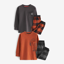 Load image into Gallery viewer, Orange/Black Gamer Woven Check Bottom 100% Cotton Pyjamas 2 Pack (3-16yrs)

