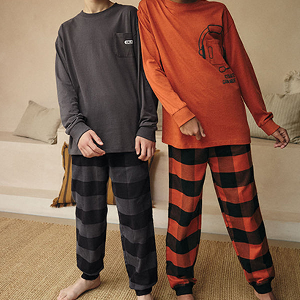 Orange/Black Gamer Woven Check Bottom 100% Cotton Pyjamas 2 Pack (3-16yrs)
