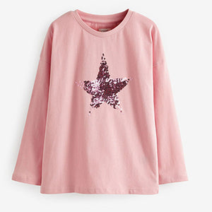 Pink Star Next Long Sleeve Sequin T-Shirt (3-12yrs)