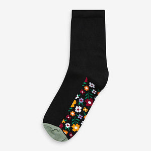 Black Patterned Footbed Ankle Socks 5 Pack