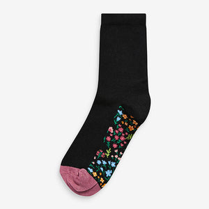 Black Patterned Footbed Ankle Socks 5 Pack