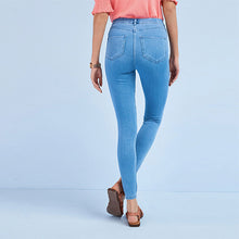 Load image into Gallery viewer, Blue Bleach Jersey Denim Leggings
