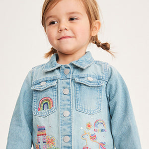 Mid Blue Unicorn Embroidered Denim Jacket (3mths-6yrs)