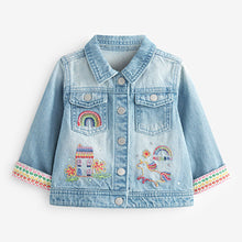 Load image into Gallery viewer, Mid Blue Unicorn Embroidered Denim Jacket (3mths-6yrs)
