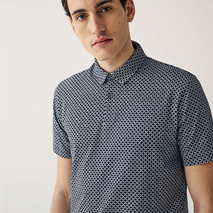 Navy Blue Print Polo Shirt