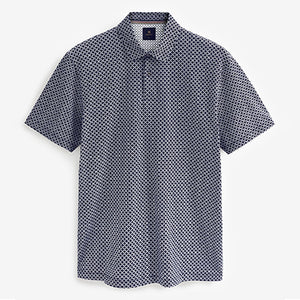 Navy Blue Print Polo Shirt