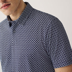 Navy Blue Print Polo Shirt