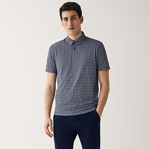 Navy Blue Print Polo Shirt