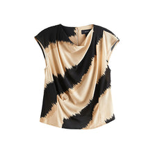 Load image into Gallery viewer, Black/Cream Blurred Stripe Cowl Neck Cap Sleeve Top
