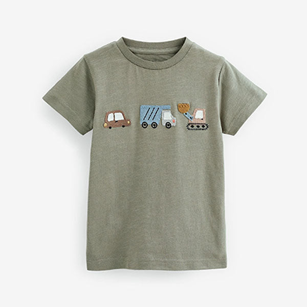 Slate Grey Transport Trio Short Sleeve Appliqué T-Shirt (3mths-6yrs)